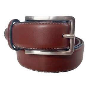 English Laundry Brown Genuine Leather Belt White Stitching Mens Workwear
